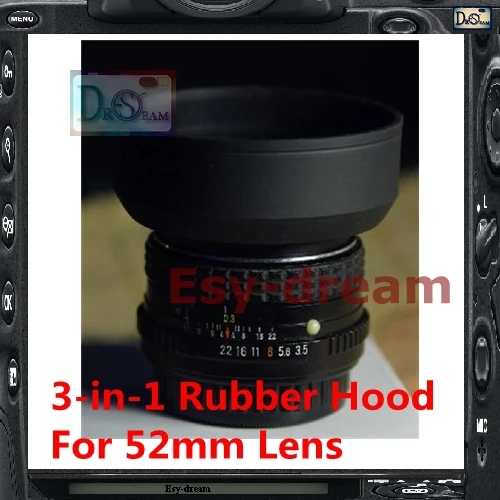 52mm 52 mm 3in1 3-Stage Rubber Lens Hood Universal for Nikon Canon Pentax PA198