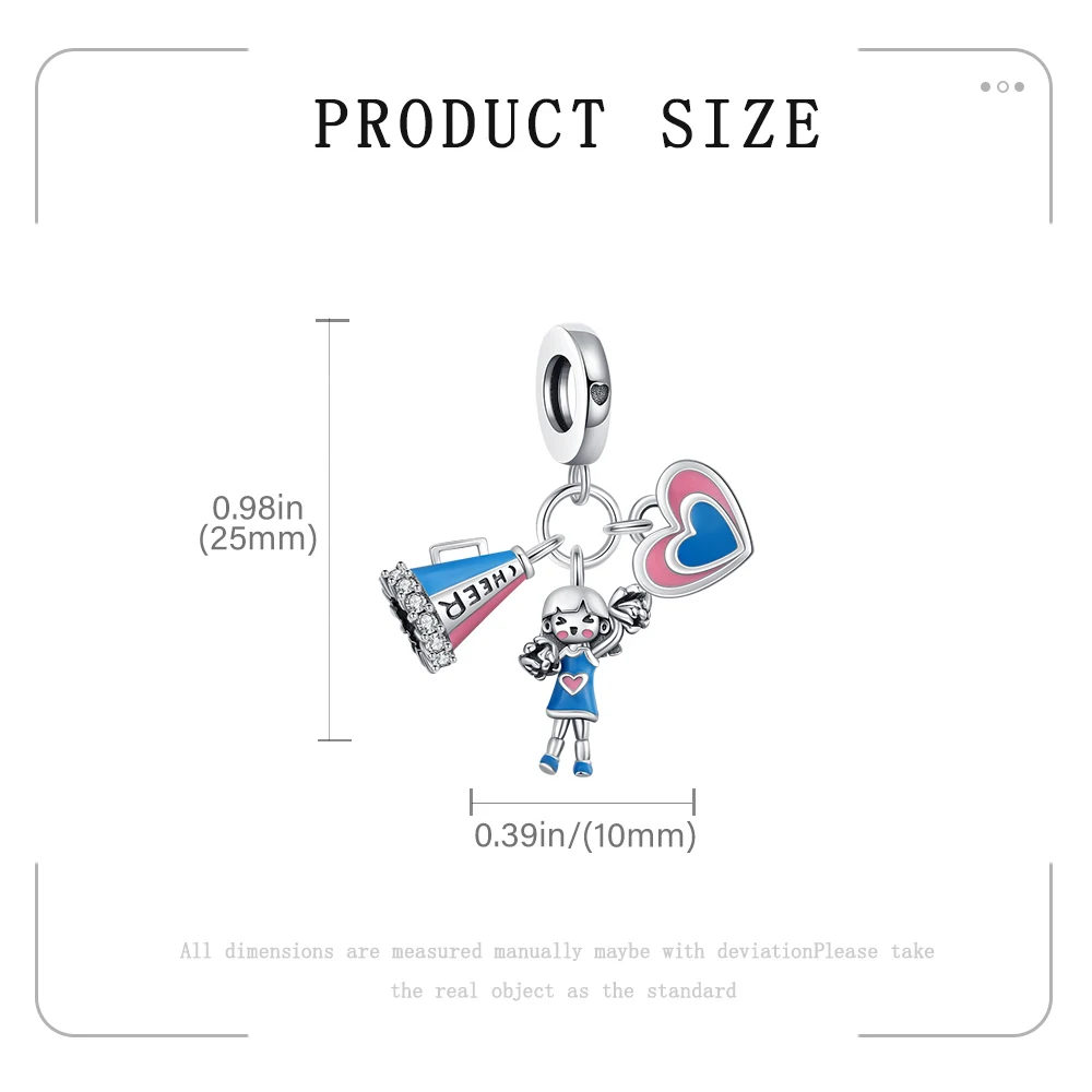Neues 925 Sterling Silber Charms Cheerleading Dreiteiliges Anhänger-Set Passend für Original-Armband DIY Schmuck Outfit Geschenk für Frauen – Detail 6