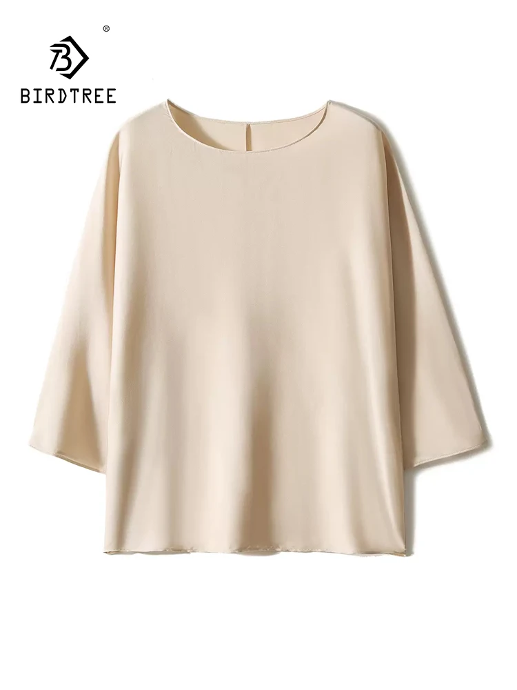 

BirdTree, 92%Mulberry Silk Elegant T-Shirt, Women Long Sleeve O Neck Solid, Basic OL Commute Tops, 2024 Summer Autumn T46493QC