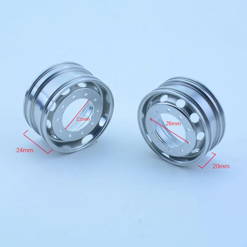 2pcs Metal Wheels 20mm/24mm Hub Rim for 1/14 Tamiya RC Truck Tipper SCANIA 770S VOLVO MAN TGX Scaleclub LXY Car Tire Accessories