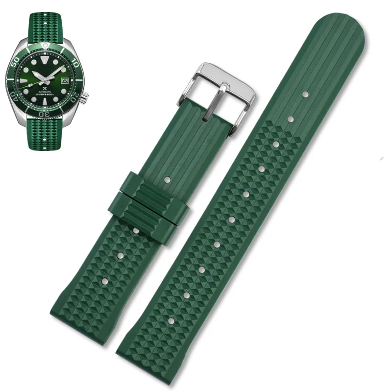 20mm 22mm Silicone Watch Band For seiko SLA017 SLA037 Sports Diving Rubber Bracelet Men Waterproof Water Ghost Green Watch Strap