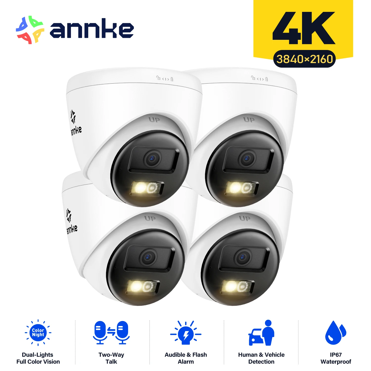 

Сетевая видеокамера ANNKE 4K Ultra HD, 4 шт., POE, 8 Мп, H.265, IP-камера с поддержкой двустороннего аудио, обнаружение людей и транспортных средств