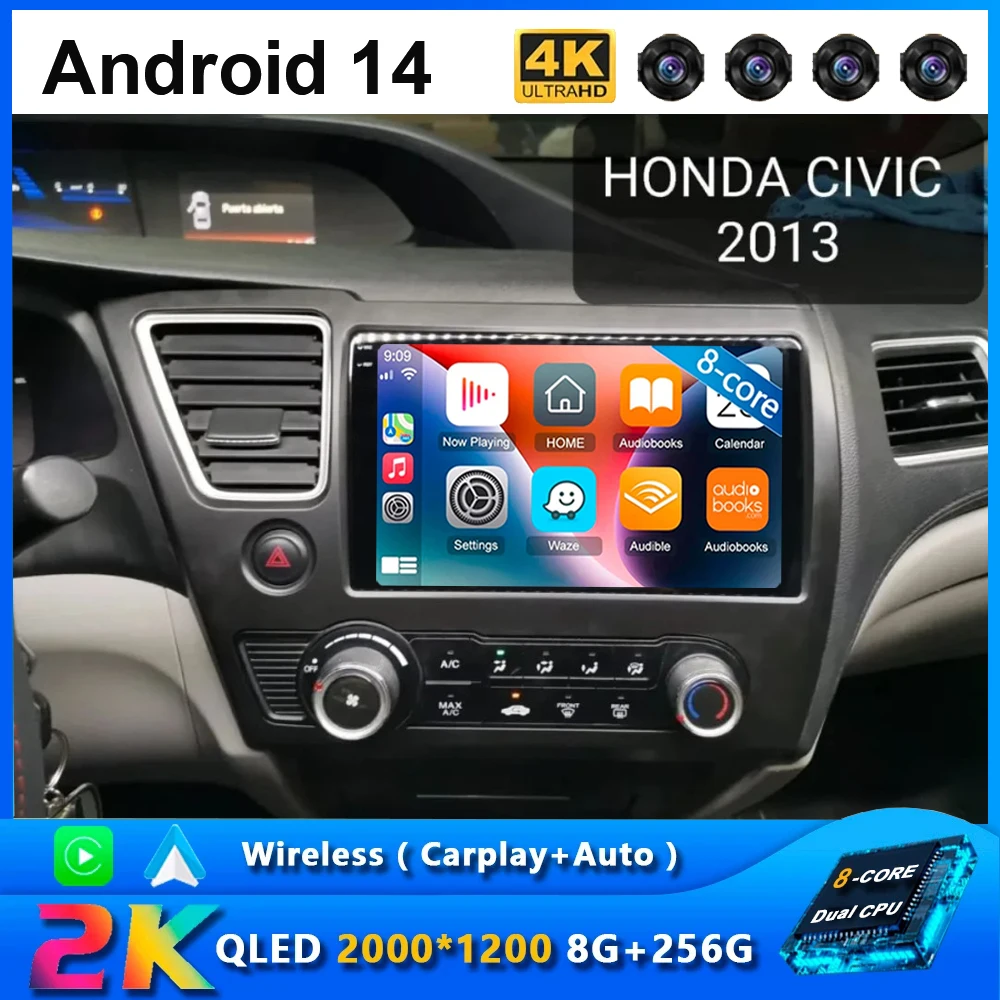 

Автомобильный радиоприемник DSP Android 14 для Honda Civic 9 2013 - 2016 US EDITION AI Voice, мультимедийный видеоплеер, навигация GPS No 2din DVD