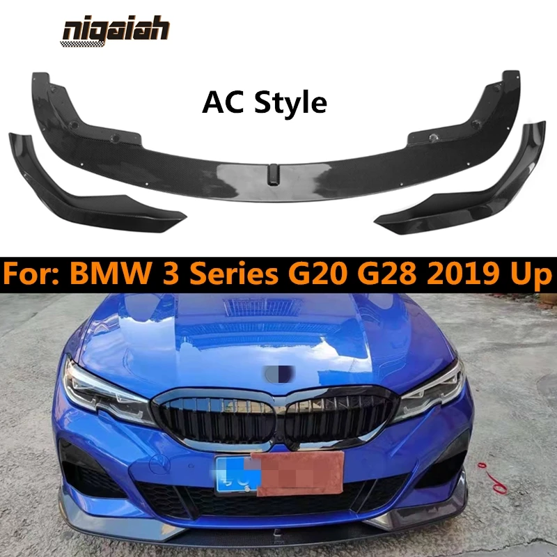 AC Style Carbon Fiber Material Front Bumper Lip For BMW 3 Series G20 G28 Sport Model Car 2019 Up