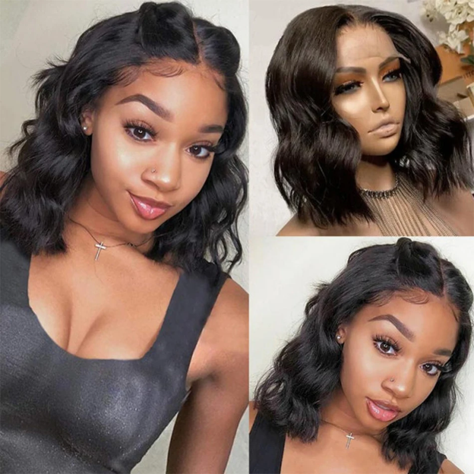 Glueless Wigs Body Wave Bob Wig 13x4 HD Transparent Lace Front Human Hair Wigs Brazilian Short Bob Wigs Pre Plucked Natural Hair