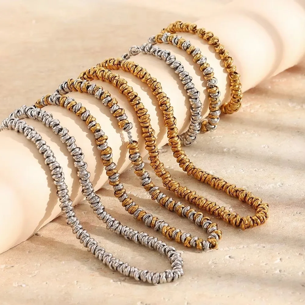 Elegant Stainless Steel Circular Bracelet Handmade Stackable Beads Bracelet Adjustable Irregular Bead Beads for Women