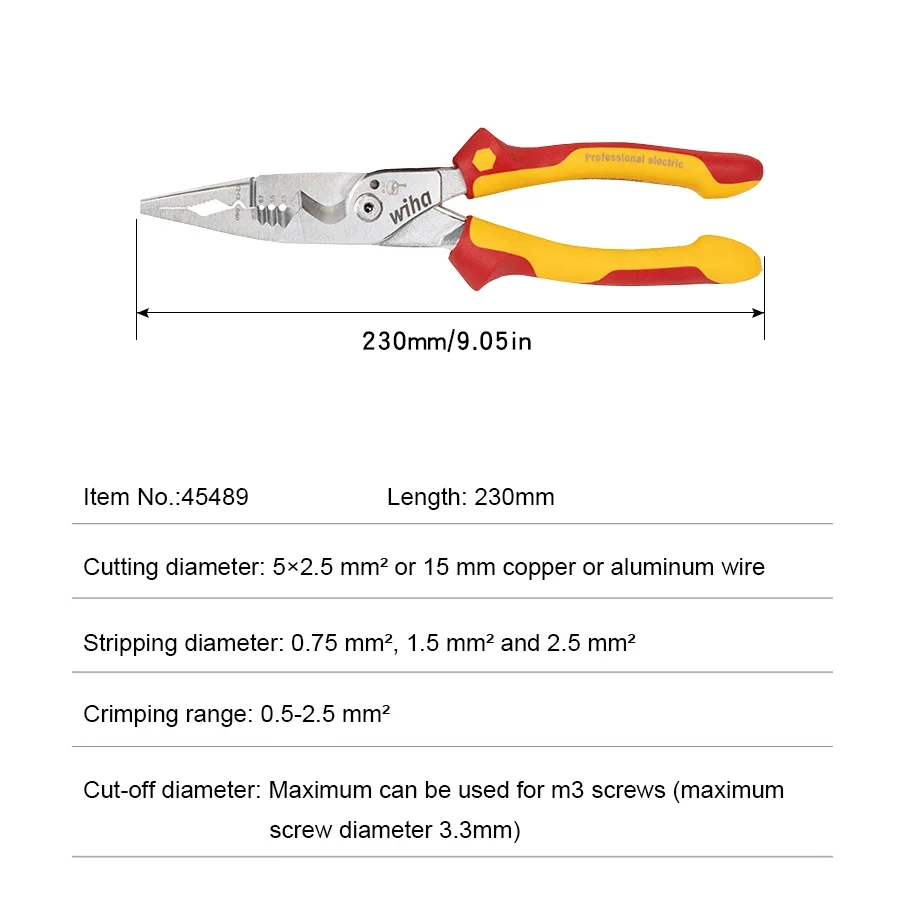 Wiha 45489  Multifunctional Electrician Pliers 8 In 1 Insulated 1000V VDE Wire Stripping Plier