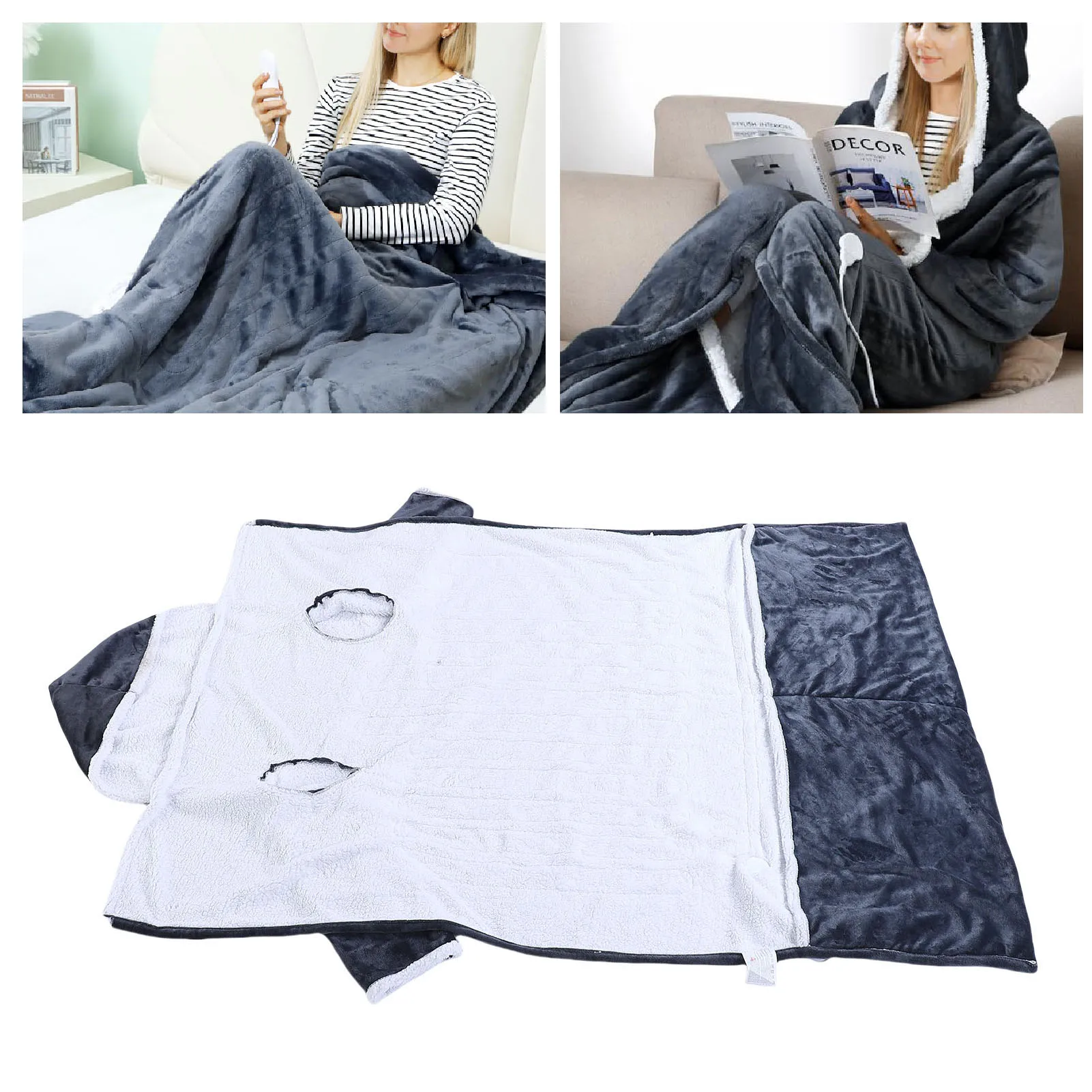 Heated Blanket with Sleeves Hood and Foot Pocket Flannel 10 Heating Level Electric Wearable Blanket with 3 Time Setting 50x70in