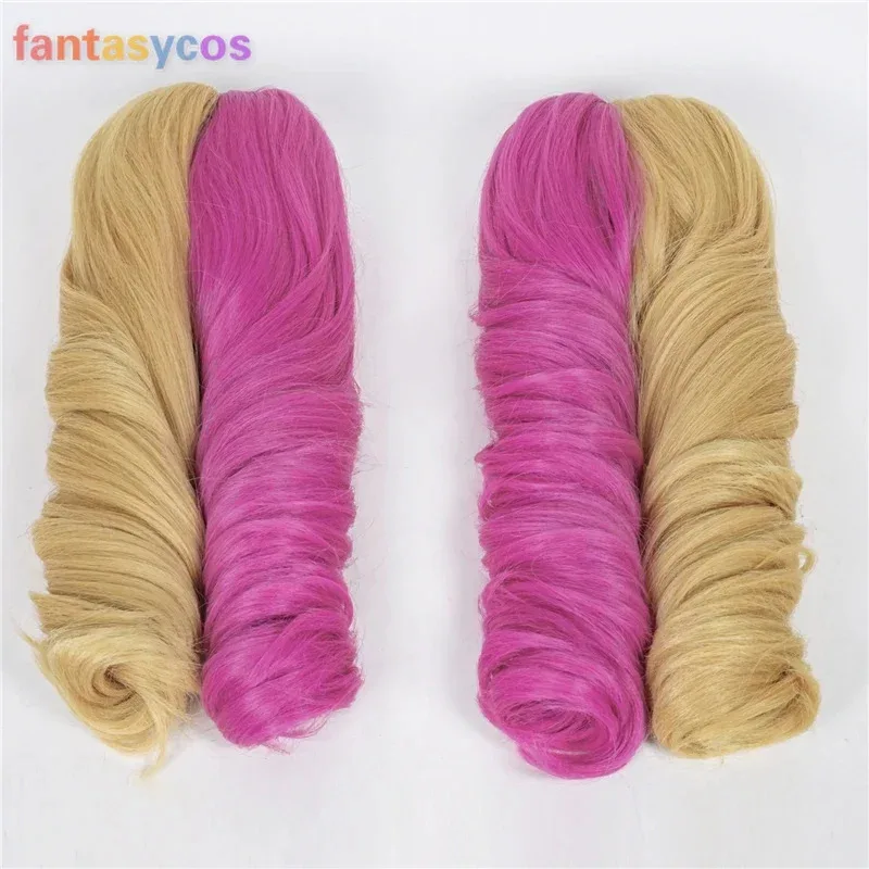 LoL 그웬 카페 큐티 코스프레 70cm 웨이브 옐로우 핑크 혼합 가발 귀 포함 내열성 가발 할로윈 의상용;2'c,5.b;7'