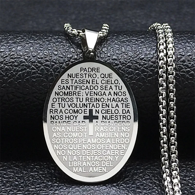 

2026 New Fashion Vintage Oval Cross Necklace Stainless Steel Bible Verse Unisex Versatile Accessory