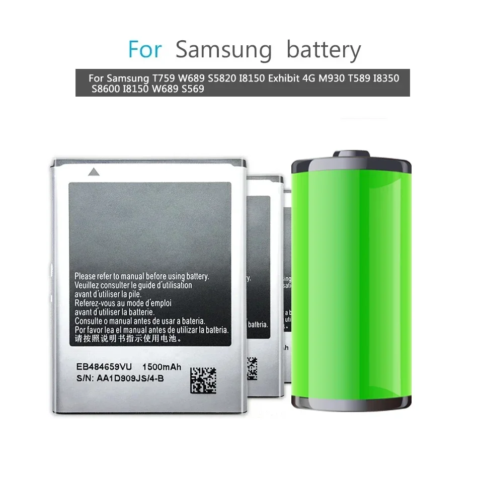 EB484659VU EB484659VA EB484659YZ Battery For Samsung GALAXY W T759 I8150 GT-S8600 S5820 I8350 I519 S5690 Batteri 1500mAh Bateria