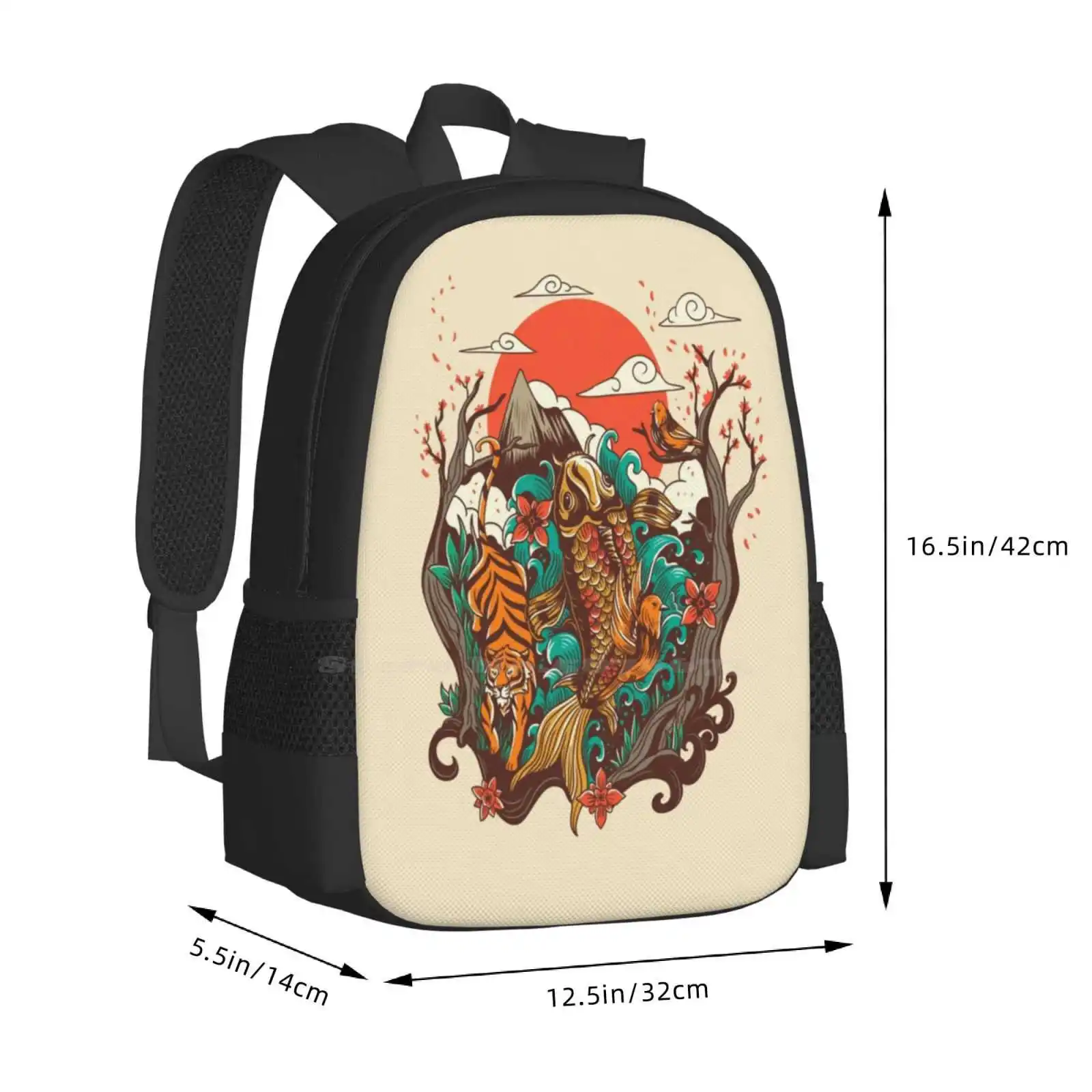 Autumn Sunset Large Capacity School Backpack Laptop Bags Autumn Sunset Koi Flower Drop Tiger Bird Cloud Animal Nature