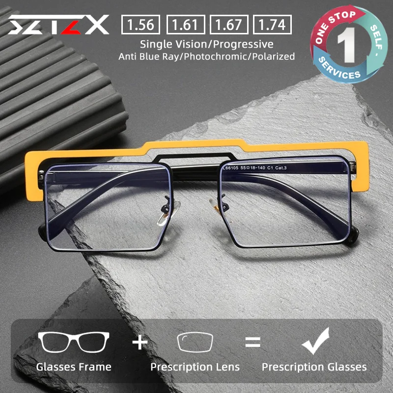 SZTZX New Design Trendy Prescription Glasses Anti Blue Light Myopia Eyewear Lightweight Rectangle Progressive Reading Glasses