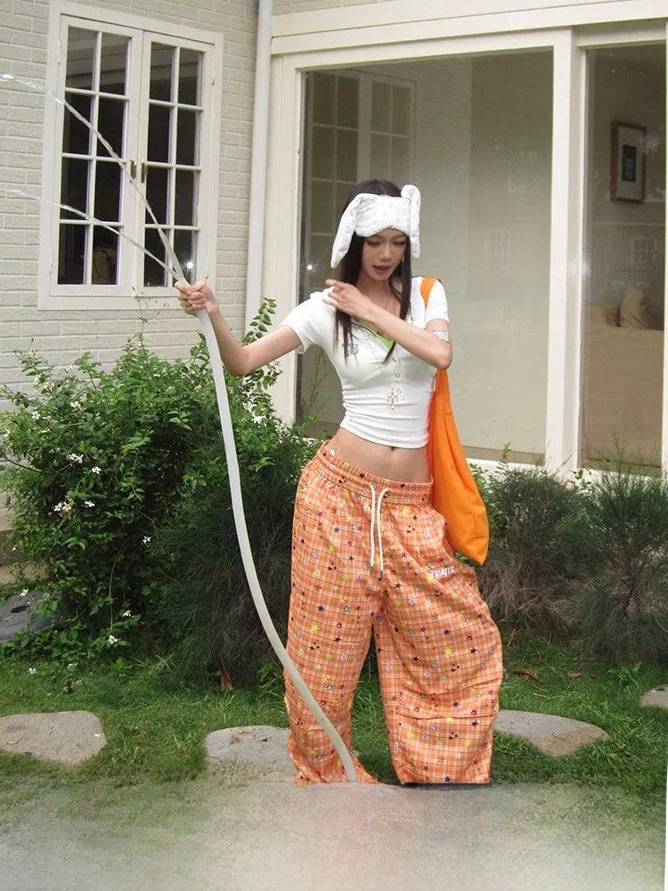 

CCUP SPACE Американские свободные прямые брюки со звездами в стиле ретро, модные широкие повседневные брюки, длинные брюки с низкой талией