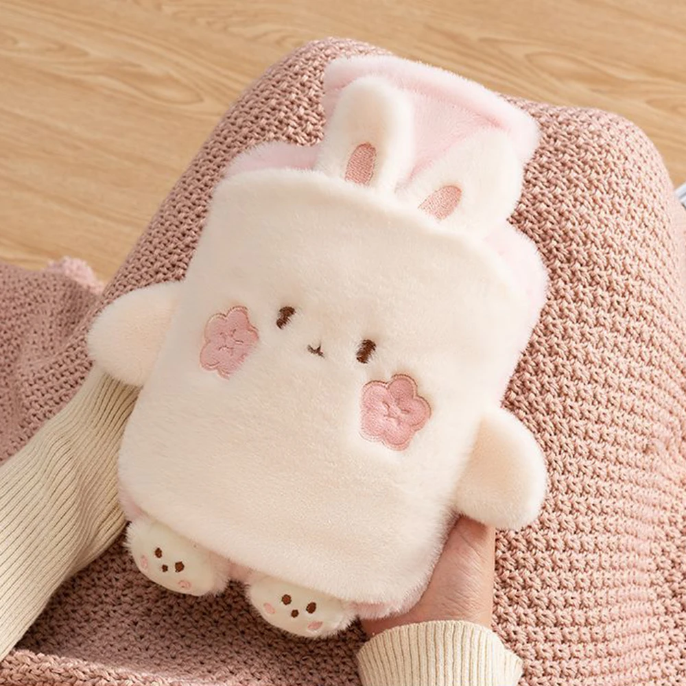 1000ml/33.81oz Warm Hot Water Bag PVC Inner Liner Water Injection Cute Warm Water Bag Cartoon Animal Cute Plush Portable Bag