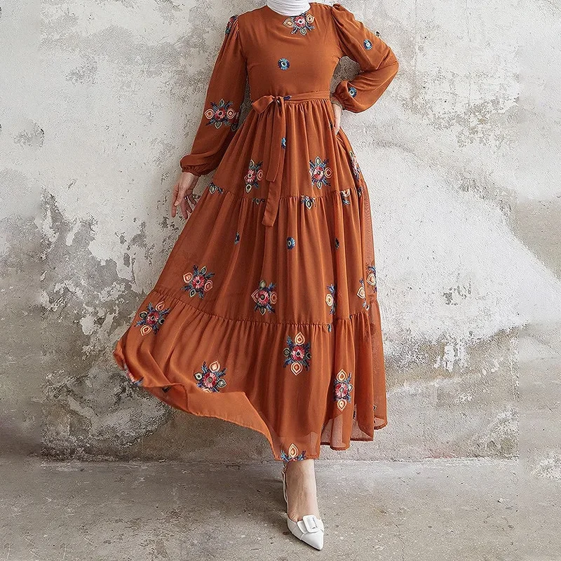 

Lovely Summer Abayas for Women with Floral Embroidery Islamic Clothing Caftan Marocain Wedding Dresses Party Formal Robe 2024