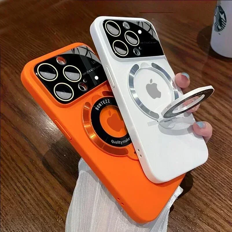 Роскошный матовый чехол с кольцом для ПК для iPhone 14, 13, 12, 11, 15 Pro Max Plus для беспроводной зарядки Magsafe, держатель-подставка для телефона, стеклянная крышка