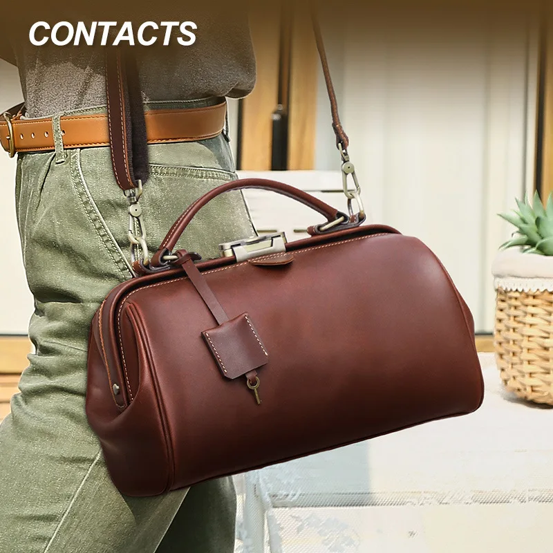 

HTS-C3074 Retro full grain top layer cowhide women's handbag with lock in, women's genuine leather shoulder crossbody bag
