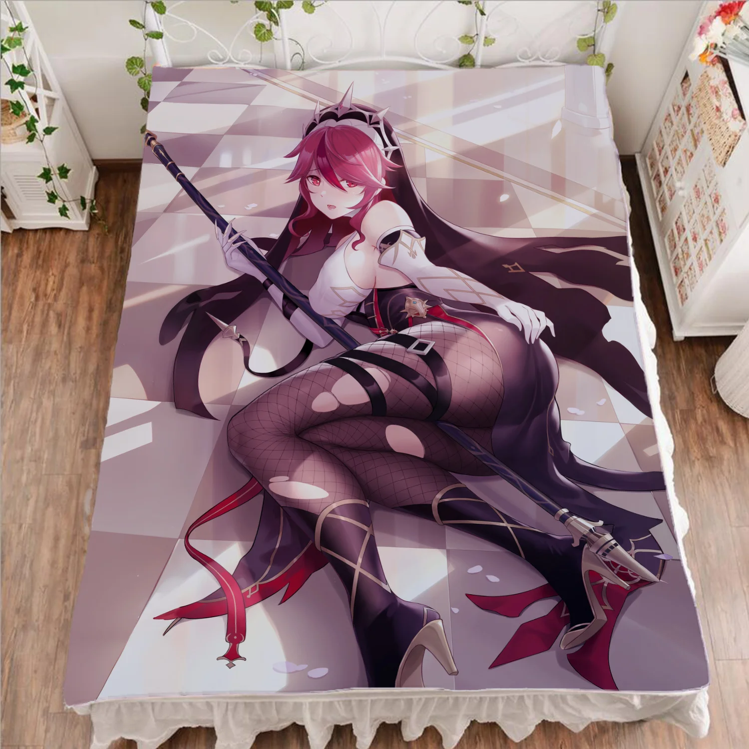 

150x200cm Anime Rosaria Bed Sheet Eula Characters Duvet Cover Ganyu Custom Warm Flannel Blanket