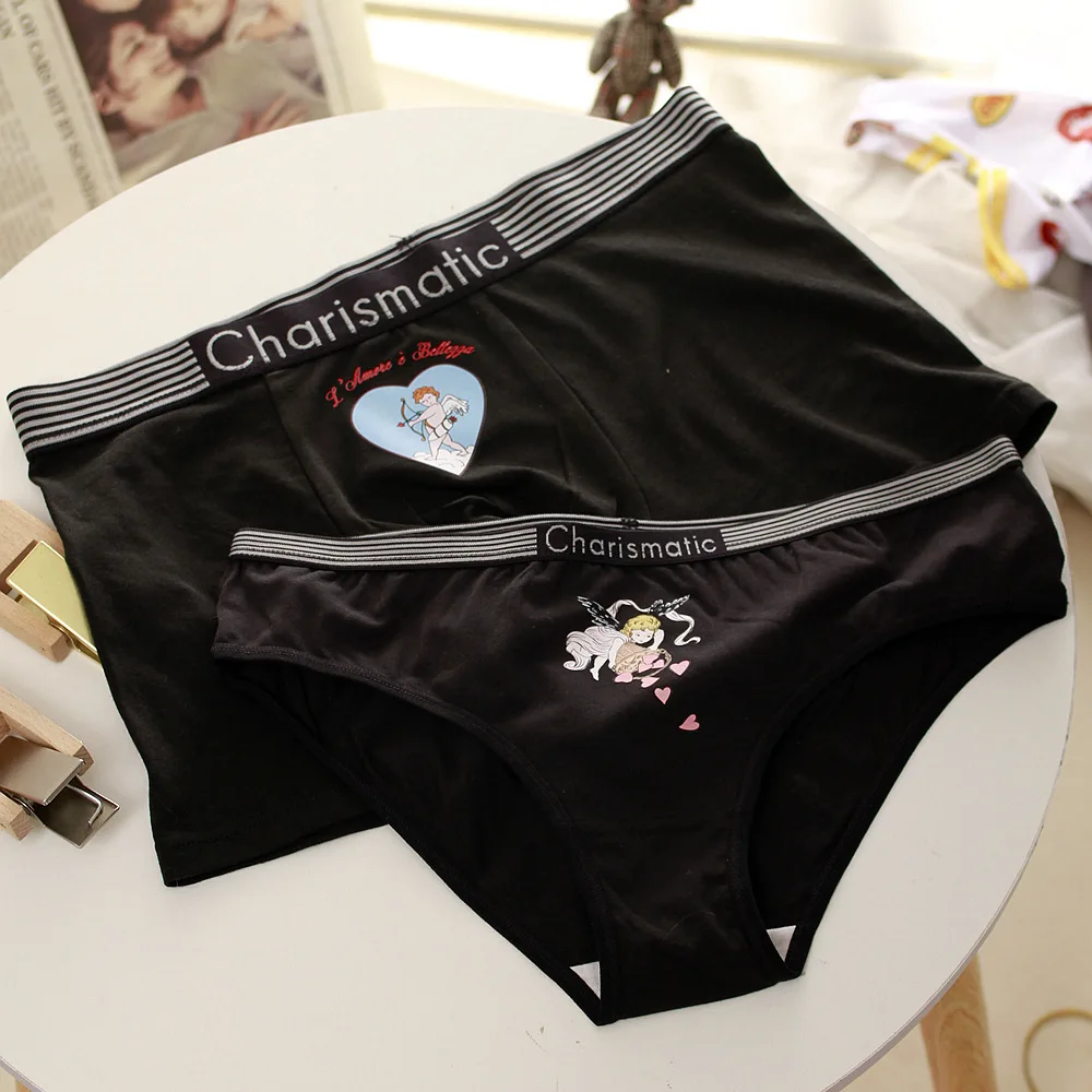 Couple Panties Sexy Modal Cotton Women Briefs Men Boxers Shorts Lover Underwear Heart of Cupid Print Lingerie Underpant Boy Girl