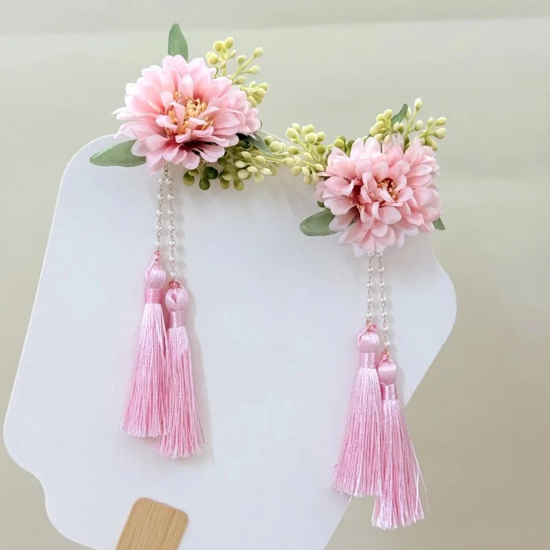 Aksesori Rambut Kimono Asli Jepang Hiasan Kepala Anak Perempuan Imut Kawaii Klip Rambut Rumbai Bunga Klip Sepasang Lolita