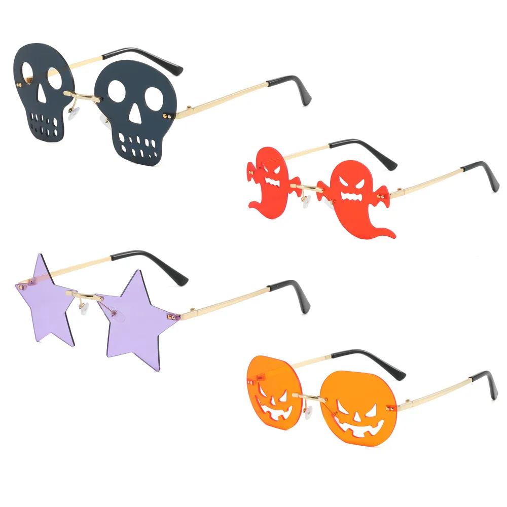 

Trendy Pumpkin Glasses Retro Rimless Sunglasses for Women Men Vintage Oval Cutout Funny Halloween Party Glasses