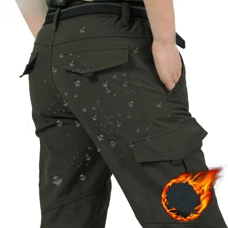 

Men's Winter Fleece Tactical Pants Thick Warm Cargo Pants Male SoftShell Work Long Trousers Shark Skin Waterproof Pants M-4XL