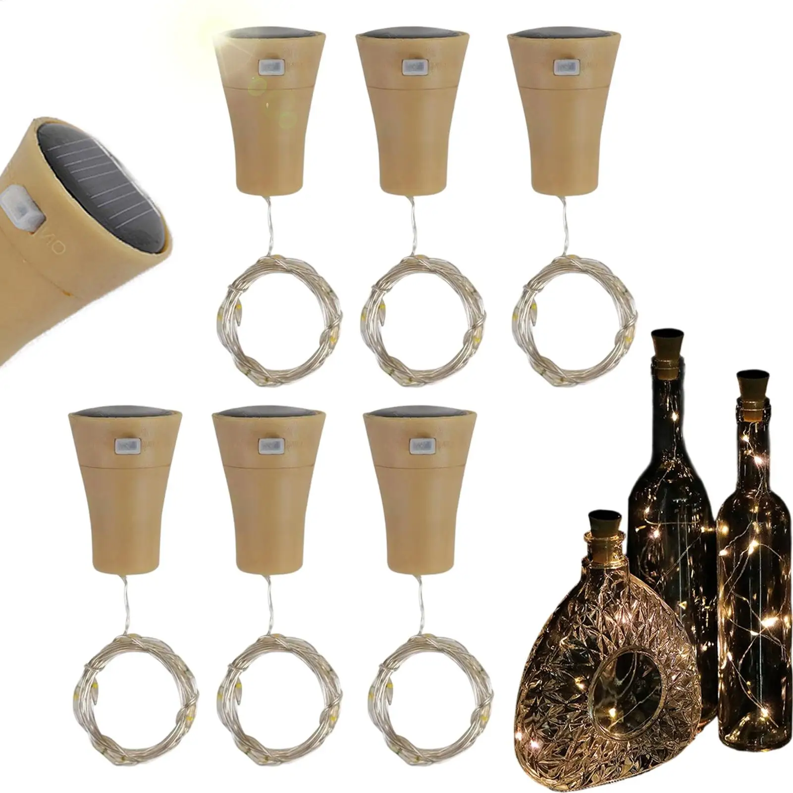 Solar Wine Bottle Lights 6PCS LED Cork Waterproof String Lights Outdoor Garden Decor Birthday Christmas Party Atmosphere Lamp