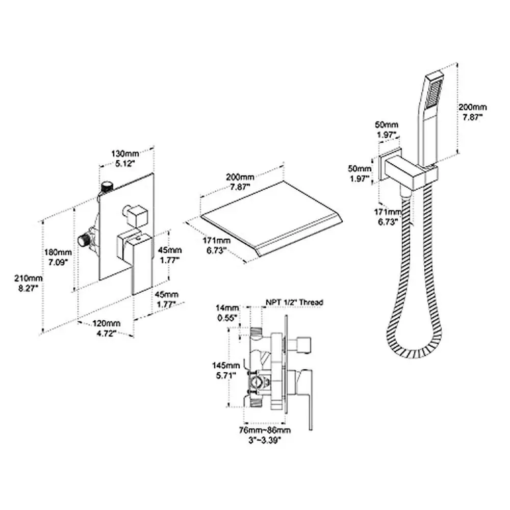 Brushed Nickel Brass Wall Mount Waterfall Tub Filler Faucet with Hand Shower Single Handle Valve