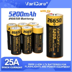 VariCore  VC-2652  3.7V 26650 25A High Power Rechargeable Lithium Battery 26650A 5200mAh Suitable For Flashlight + Tip (NO PCB)