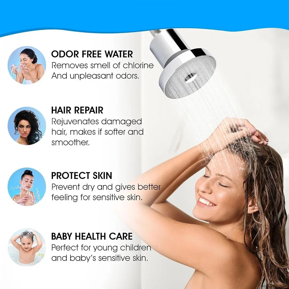 High Pressure Hard Water Filter Shower Head 6 Inch 15 Stage Activated Carbon Filter Removes Chlorine Heavy Metal Bathroom Shower