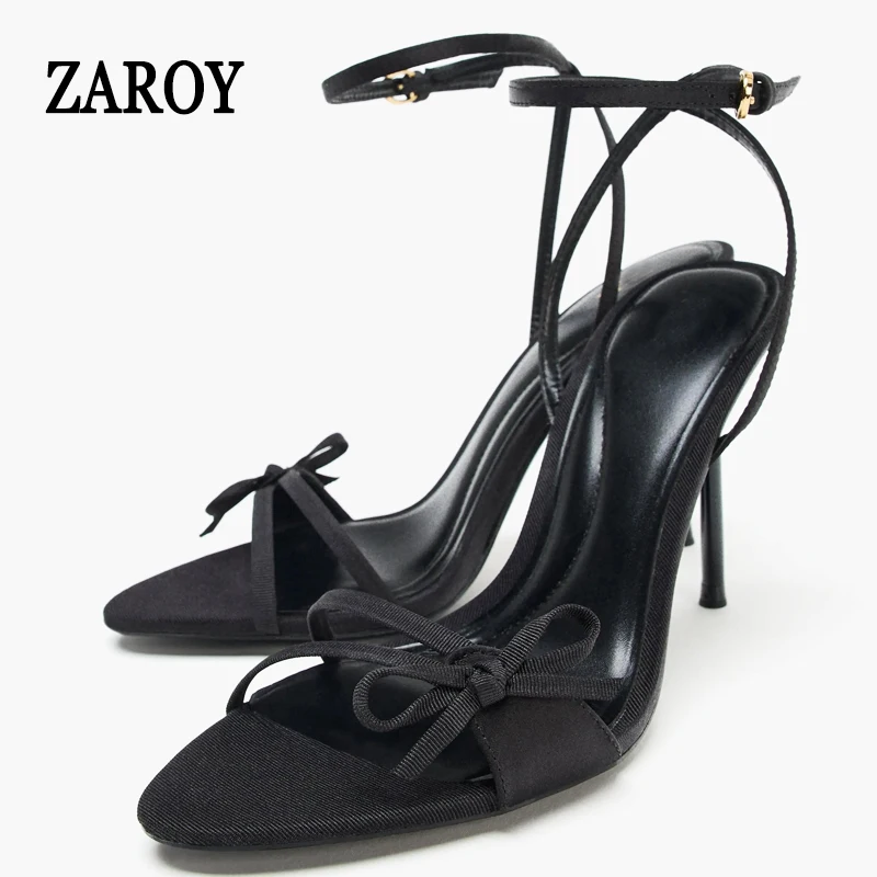 

Brand Women Thin High Heels Sandals Luxury Designer Narrow Band Ankle Strap Stilettos Butterfly-Knot Satin Evening Party Pumps