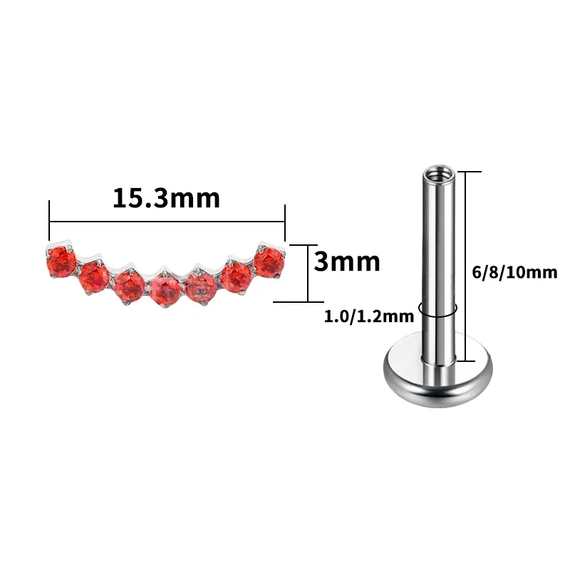 F136 Titan Labret Piercing Ringe mit klarem Zirkonia, Innengewinde, flacher Rückseite, Ohrstecker für Helix, Tragus, Knorpel-Schmuck – Detail 3