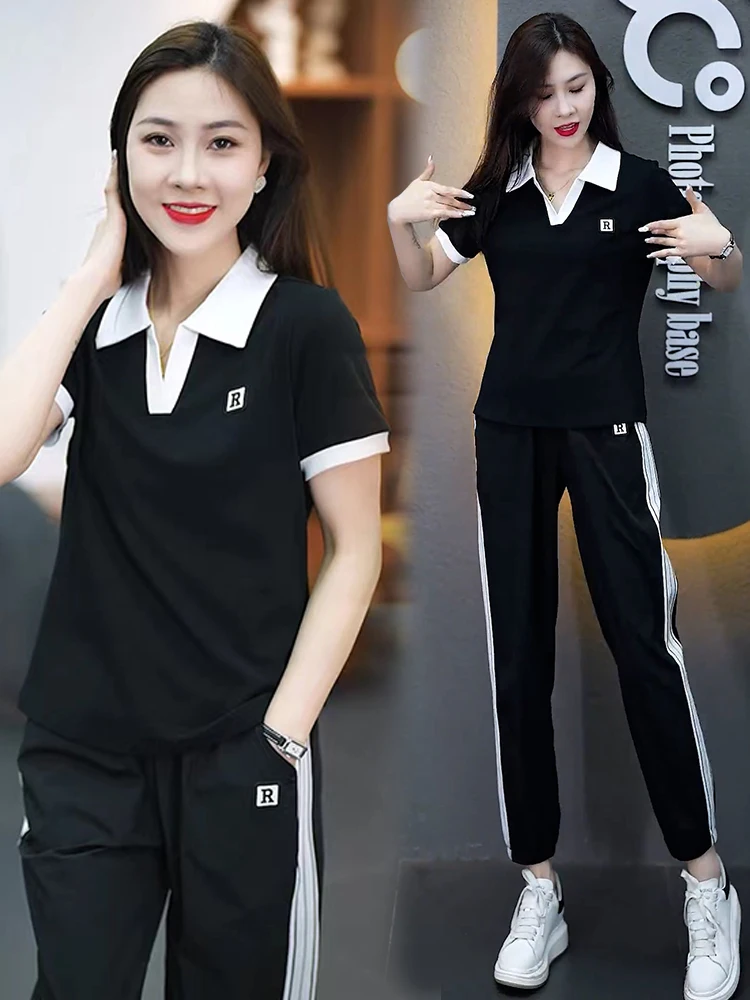 Set di abbigliamento sportivo da donna in puro cotone Casual sciolto ort Sve Suite in due pezzi Faionable Summer 2025 Taglia piccola amichevole