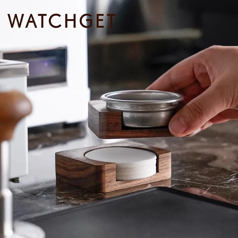 watchget Espresso Paper Filter Holder Wood Coffee Filter Storage Container Coffee Filter Dispenser 51/53/55/58/63mm Filter Paper 2