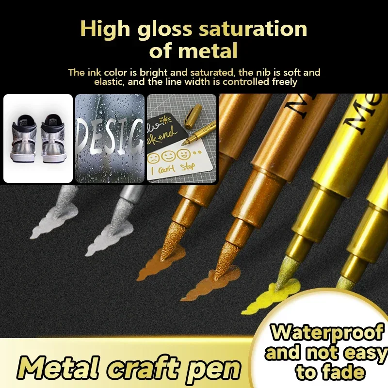 1/3Pcs Brush Metallic Marker Pens Gold Silver Copper Permanent Art Paint Marker Pen for Crafts Scrapbooking Fabric Art Supplies