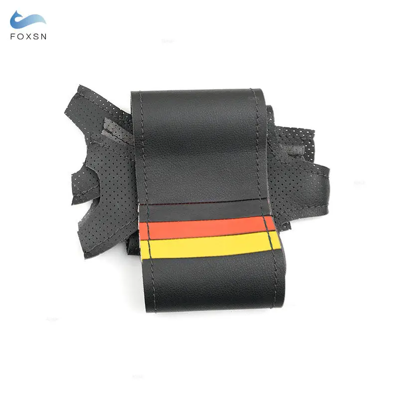 Car-styling Steering Wheel Cover Leather Trim black red yellow strip For VW Golf 7 GTI Golf R MK7 Passat Polo Scirocco 2015 2016