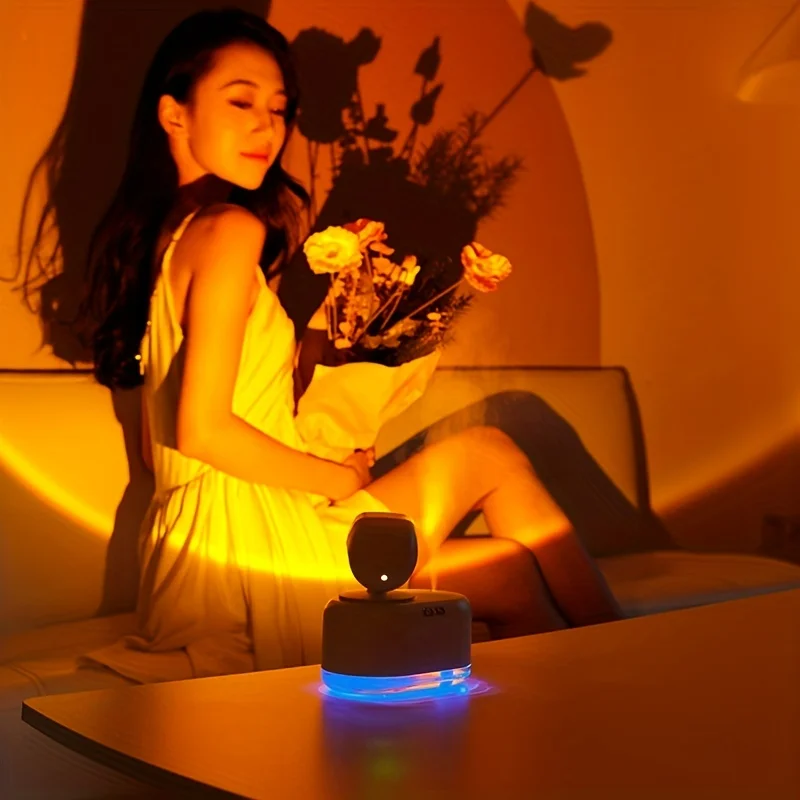 

1pc Rechargeable Sunset Lamp with Humidifier - Create a Soothing Atmosphere with Live Sunset Projection