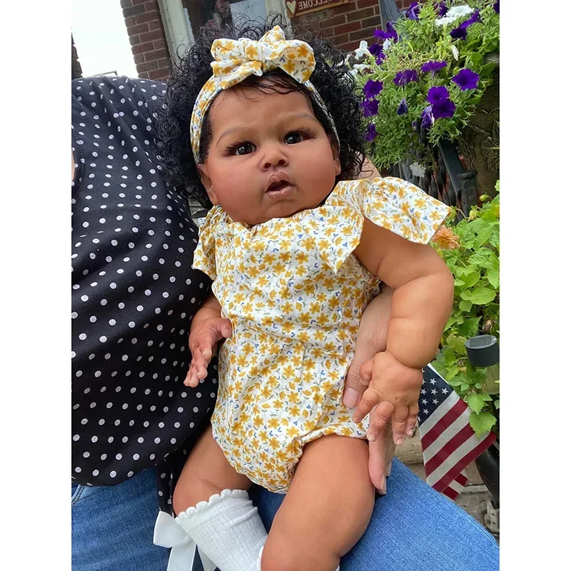 

60cm Toddler Baby Doll Soft Toch Body Blue Sparrow With Dark Skin Hand-Detailed Painting with Visible Veins