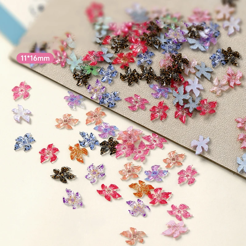 * New 50pcs Ice Transparent Flower Resin 3d Nail Art Charms Lily Flowers Nail Decorations Diy Jewelry Accessories