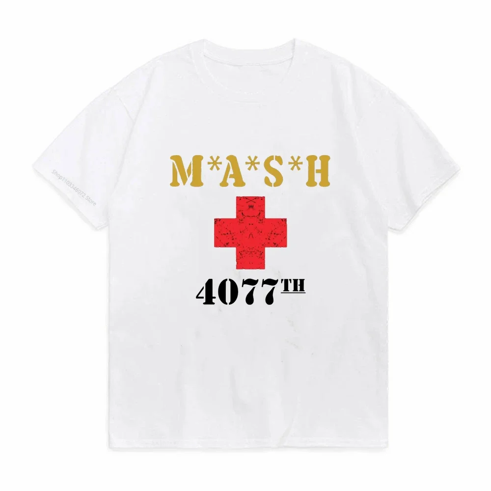 MASH 4077 Distressed Logo men t shirt tee shirt homme mash 4077 pattern t-shirt summer style fashion Short Sleeve Original shirt