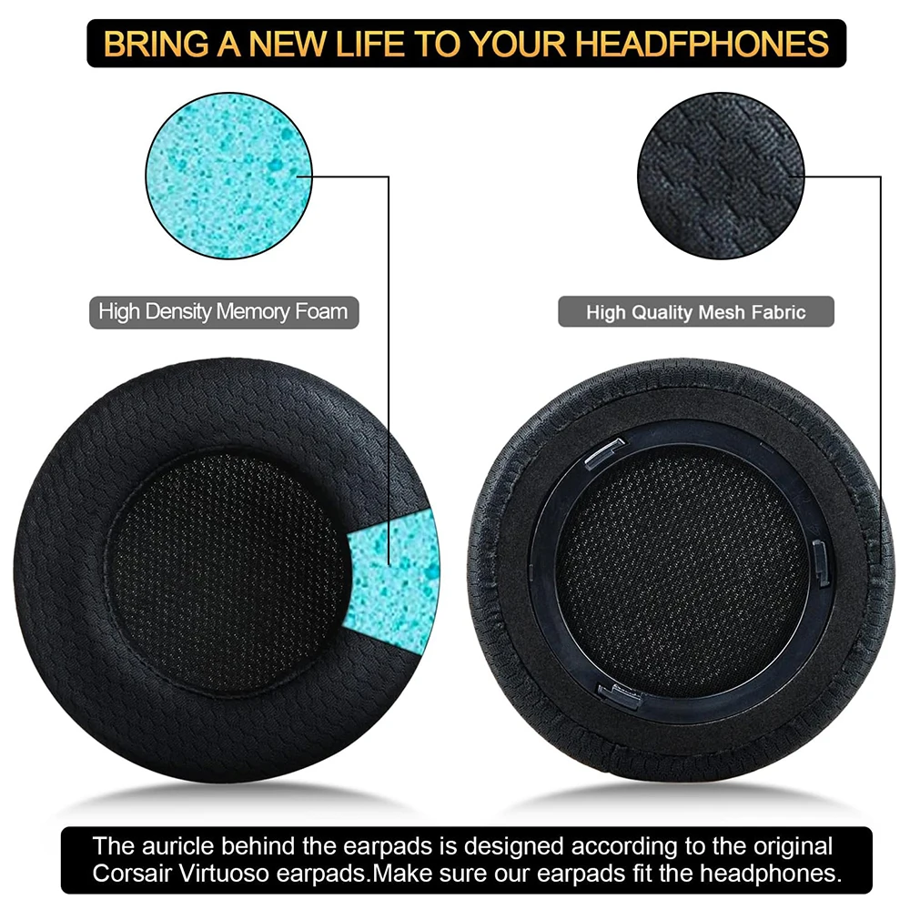Corsair Virtuoso RGB ワイヤレス SE XT ゲーミング ヘッドセット用のアップグレードされた交換用イヤーパッド クッション、プレミアム生地、より柔らかい低反発フォーム