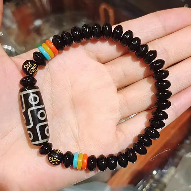 

bracelet tibetan Nine Eyes Tibetan Dzi Agate Barrel Beads Bracelet Women Men Retro Healing Buddha Prayer Charm Yoga Jewelry Gift
