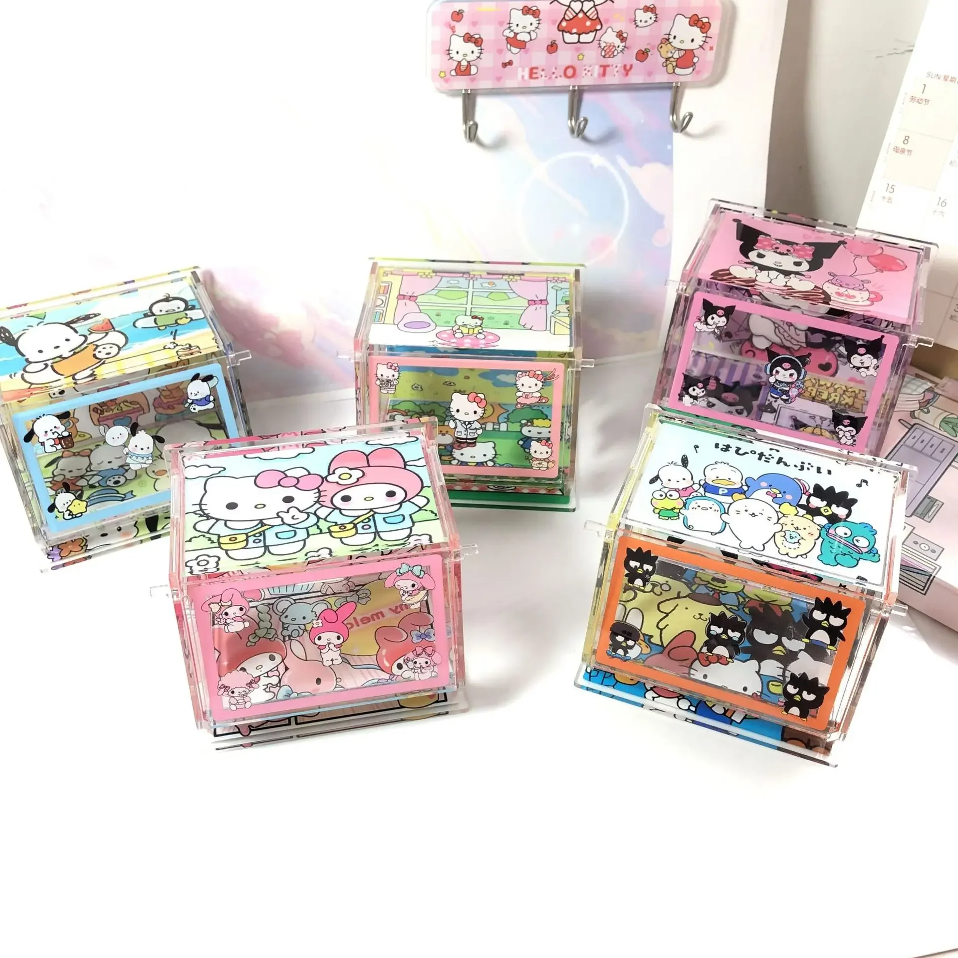 New Acrylic Crayon Shin-chan Clamshell Desktop Large-capacity Dustproof Transparent Storage Box Girl Jewelry Box Sticker Storage