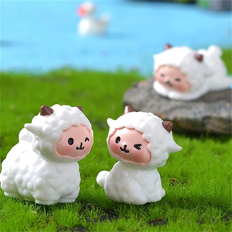 น่ารักการ์ตูนแกะ Micro Landscape เครื่องประดับ Lamb Figurines Miniatures ตกแต่ง Desktop Home ตุ๊กตา House Props อุปกรณ์เสริมของขวัญ