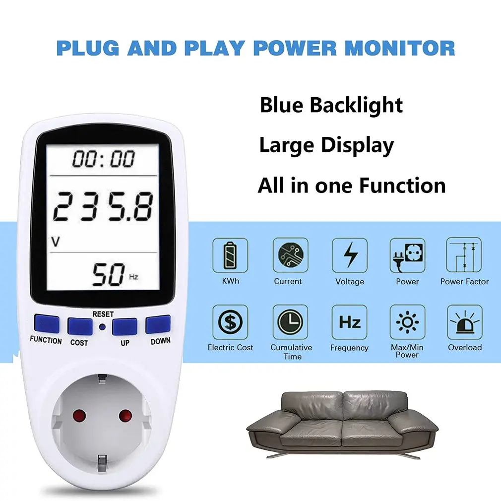 

US EU Standard Metering Socket LCD Display Small Screen Power Monitor Household Electric Energy Sockets Meter LCD Power Analyzer