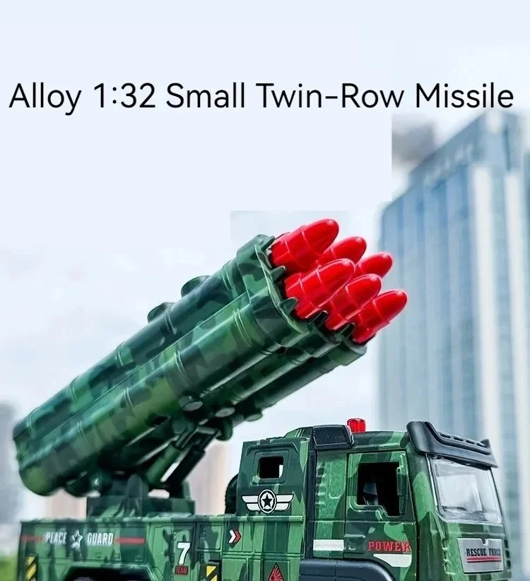 1:32 Militair model Lanceringsvoertuig Raketauto's Speelgoed Diecast Model Lichte muziek Trek deuren terug Geopend vrachtwagen Jongens Educatief speelgoed