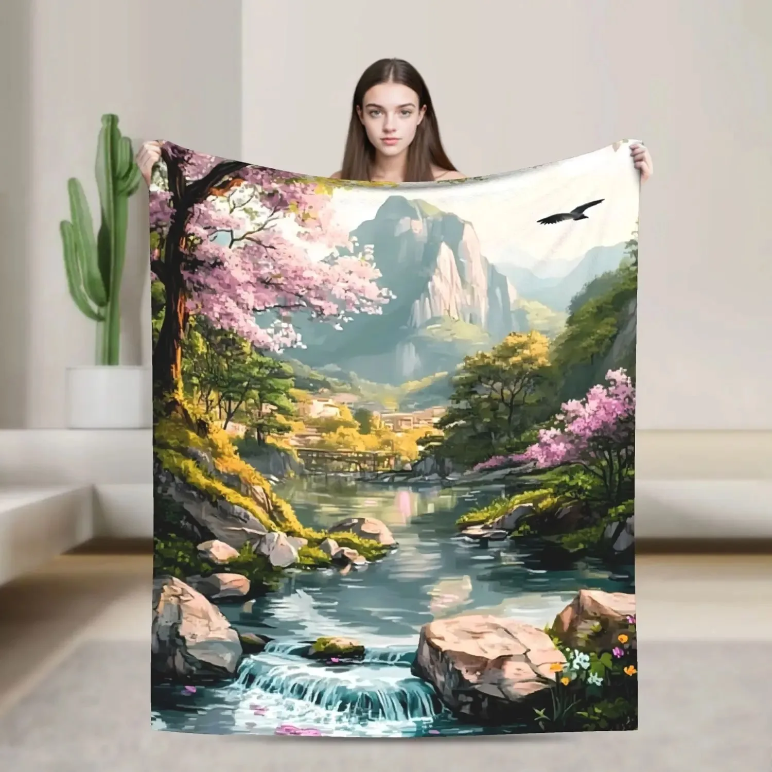 

Плед из фланели с рисунком пейзажа - Мягкий и теплый декоративный плед для дома