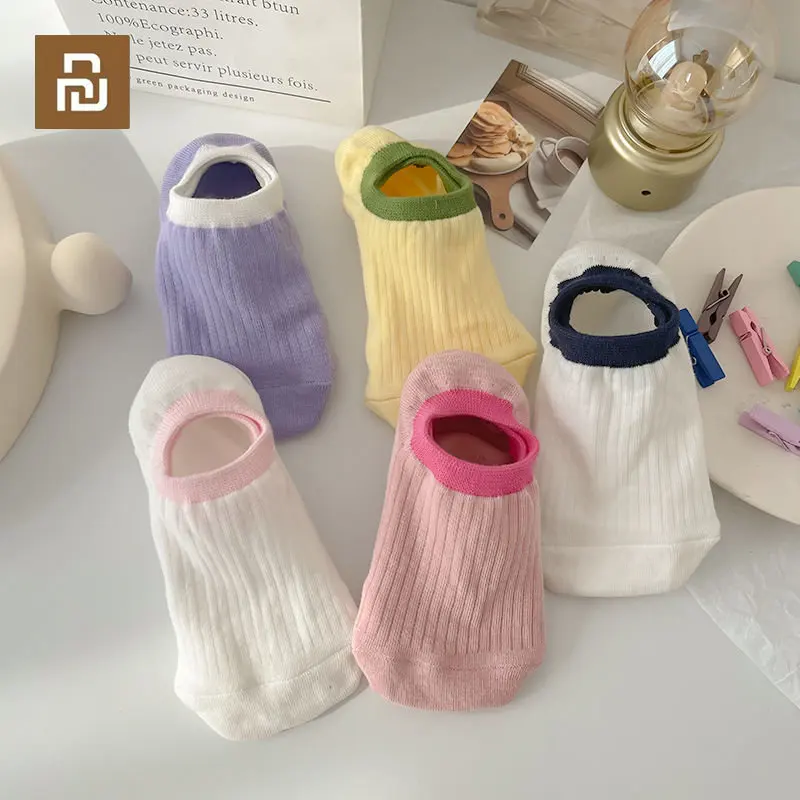 10 pieces = 5 Pairs/lot Invisible Color Cotton Breathable Socks Women Summer Girls Casual Short Ankle Boat Low Cut Lady Sox New