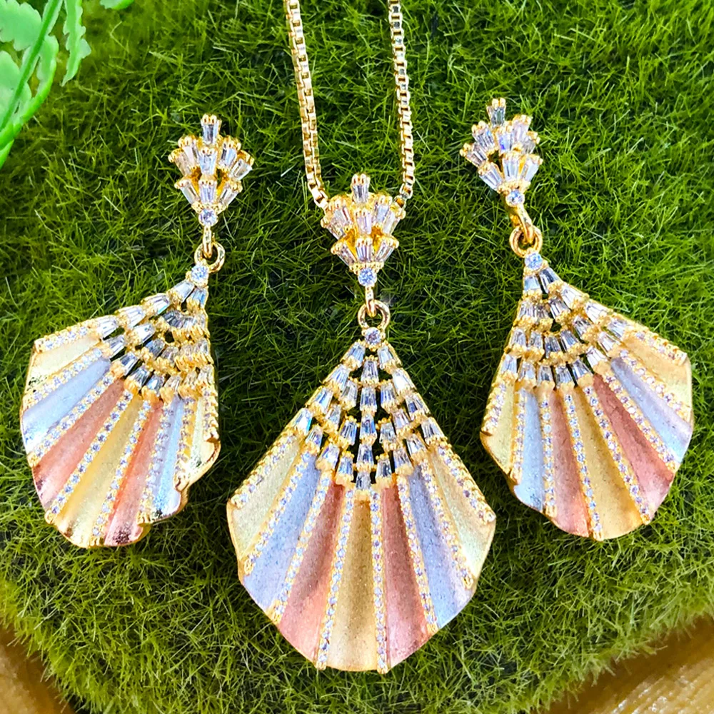 Missvikki Luxury Romantic Shiny Shell Necklace Earrings for Bridal Gorgeous Jewelry Set Wedding Party Daily Fashion High Quality